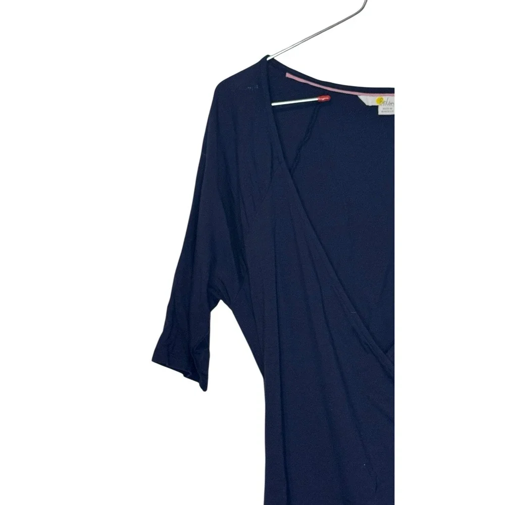 Boden Women's Top Faux Wrap V-Neck 3/4 Sleeve Ruched Stretch Navy Blue Size 6‎